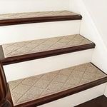 COSY HOMEER Edging Stair Treads Non-Slip 22 x 70cm(4PCS), Indoor Carpet Treads for Stairs, Stair Carpet Treads for Kids Elders and Dogs, Machine Washable, 100% Polyester, TPE Backing, Beige