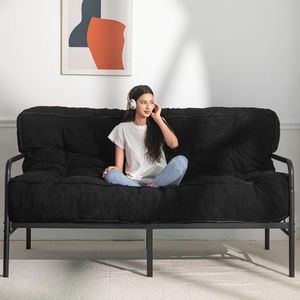 MAXYOYO 8" Futon Mattress Queen Size, Ultra Thick Boucle Futons Sofa Couch Bed Sleeper Sofa Bed Floor Mattress for Adults, Shredded Foam Filling (Frame Not Included), Black
