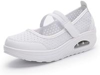 Touchmosees Women's Nurse Sneakers Orthopedic Diabetic Walking Wedge Sneaker Platform Toning Rocker Shoes 8023 White 38