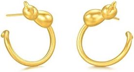 CHOW SANG SANG 999 24K Solid Gold Cute Dainty Cats Kittens Cat Tail Stud Earring for Women 93770E