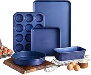 Granitestone Ultra Nonstick Bakeware Set, 5 Piece Dishwasher Safe Baking Pans Set with Muffin Pan, Baking Pan, Loaf Pan, Round Baking Tray & Baking Sheet for Oven with Even Heating &No Warp Technology