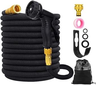 Expandable Garden Hose (100ft) - Flexible Water Hose with 8-Mode Spray Gun, Solid Brass Connectors, Double Latex Core, Ideal for Car Wash & Garden, Black