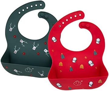 Christmas in July, Baby Bibs 2Pcs Silicone Baby Feeding Bibs Easily Adjustable and Wipe Clean Soft Waterproof Weaning Bibs Perfect Food Crumb Catcher for Babies & Toddlers（Snowman&elk）