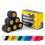 6 Rolls SPORTTAPE Self-Adhesive Football Sock Tape | 5cm x 4.5m - Black | Cohesive Bandage Sock Wrap, Shin Pad Tape | Goalkeeper Wrist Tape & Football Ankle Tape | Pet & Vet Wrap for Dogs, Horses