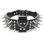 Pet Artist 2" Wide Luxury Genuine Leather Spiked Studded Dog Collars for Medium & Large Dogs,Black,XL,Neck for 21-24"