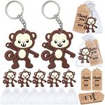 Elecrainbow 60 Pack Monkey Party Favors Include 20 Keychains + 20 Thank You Tags + 20 Goodie Bags for Monkey Lover, Birthday Return Gift, Safari Jungle Zoo Animal Party, Baby shower, Wild One Party