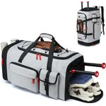 TUGUAN Baseball Bat Duffle Bag Adult with Shoes Compartment Portable Softball Backpack for Baseball & Softball Equipment Team Coaches, Large Capacity Baseball Catchers Gear Duffel Bag, Grey