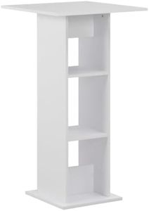 'vidaXL Engineered Wood Bar Table in Sleek White: Contemporary High Dining Table with Storage Shelves, Compact Design for Modern Homes, 60x60x110 cm