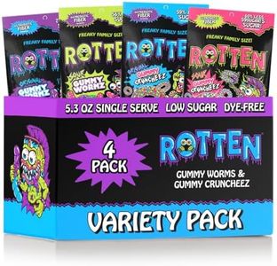 Rotten Variety [Original and Sour] Gummy [Cruncheez and Worms] - Low Sugar, Low Calorie, 5g Gut-Friendly Prebiotic Fiber, Gluten Free Candy, No Artificial Dyes - 5.3 oz Share Pack [4 Pack- 1 Each]