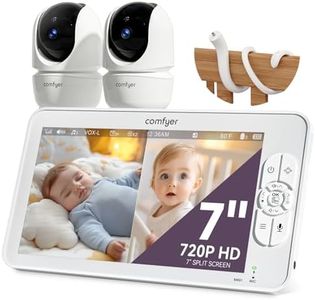 Comfyer 7" Split-Screen Baby Monitor with 2 1080P Cameras, 720P HD No WiFi Monitor with a Flexible Bracket, Video Baby Monitor with Camera and Audio, 2 Way Audio, Remote PTZ, Auto Night Vision