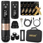 Ambition Soldier Wireless Tattoo Machine Kit Complete Rotary Coreless Motor Tattoo Pen Kit with Extra 2400mAh Battery 80pcs Glory Mixed Size Cartridge Needles Supply for Professional Tattoo Artist