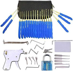 Ruikun 33 pièces de kit de déverrouillage et sac PU, 1 cadenas transparent et outil de carte de crédit + pistolet de déverrouillage + guide du débutant(bleu)