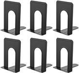 JIKIOU Book Ends Universal Premium Bookends for Shelves, Non-Skid Bookend, Heavy Duty Metal Book End, Book Stopper for Books/Movies/CDs/Video Games, 6.69 x 4.9 x 4.3 in, Black (3 Pairs/6 Pieces)