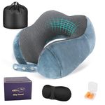 Cirorld Travel Pillow for Airplane, Neck Pillow for Travel, Memory Foam Travels Neck Pillow for Adults, Adjustable & Compact Flight Pillow, Ergonomic Neck Cushion, With Ear Plugs, Eye Mask, Carry Bag