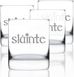 Bevvee Slainte Irish Cheers - Whiskey Rocks Glasses - Set of 4 - Funny St Patricks Day Party Decor or Gifts - 10.25 Ounce