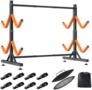 SPECRAFT Freestanding Kayak Storage Rack for 4 Kayaks, Adjustable Width Stand with Stable Base, 8 Elastic Ropes, EVA Tube Sleeves, 4 Dust Covers, for Indoor Outdoor Garage