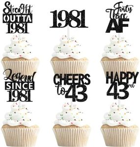 18pcs Black Glitter Dessert Cupcake Pick for Straight Outta 1981 Legend Since 1981 Theme Decor Supplies Men Happy 43rd Birthday Party Decoration