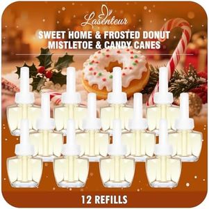 Plug-In Air Freshener Refills 12 Pack – Sweet Home, Frosted Donut, Mistletoe & Candy Canes Scents – Adjustable Fragrance for Rooms & Bathrooms – Compatible with Air Wick & Glade