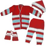 little PANDA Baby Sweater for Baby Boys & Baby Girls Sweater, Bottom, Cap & Booties Set, 12-18 Months, Red