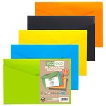 Eco-Eco A5 Recycled Assorted Colours Press Stud Popper Wallet,Plastic Folders (Pack of 5)-Yellow, Green,Blue,Orange,Black - Eco-Friendly,Durable Office Supplies for Document Storage and Organization