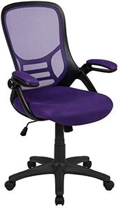 Flash Furniture Porter High-Back Swivel Office Chair with Adjustable Lumbar Support and Seat Height, Ergonomic Mesh Desk Chair with Flip-Up Armrests, Purple/Black