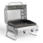 Onlyfire 2-Burner Portable Gas Plancha BBQ with Lid &Thermometer, Tabletop Gas Grill with Nonstick Ceramic Coated Griddle for Outdoor Cooking, Patio Party, Camping, RV, 4.7 kW