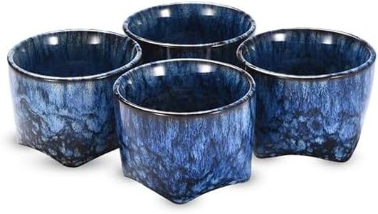 Whole Housewares Sake Set Cups - Traditional Japanese Ceramic Sake Cups - Drink Gift Essentials - Dishwasher Safe - Blue - Set of 4-2oz Capacity - 2.4'' x 1.7''