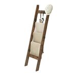 Hzuaneri Blanket Ladder Shelf for Living Room, Decorative Wood Quilt Rack with 4 Removable Hooks, Farmhouse Ladder Holder Organizer for Bedroom, 5-Tier, Rustic Brown 02101BBR