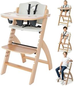 Abiie Beyond Junior Wooden High Chair for Babies and Toddlers - Convertible 3-in-1 Baby Highchair with Removable Tray - 6 Months to 250 Lb - Water Resistant - Natural Wood/Dove Grey Cushion