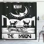 Ambesonne Moon Shower Curtain, Brown White Drawing Lobster Wolves Crescent Moon Stars Tarot Card Design, Cloth Fabric Bathroom Decor Set with Hooks, 70" Long, White Gray