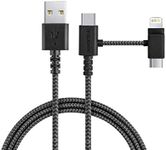 Smartish USB-C/Lightning Cable for iPhone 16/15/14 - Crown Joule - 6Foot Universal Fast Fabric Wrapped Charging Cable w/Micro-USB - Apple MFi Certified for iPhone 13/12/SE/iPad/AirPods/Android - Black