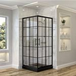 CKB Corner Shower Enclosure, 36 in. L x 36 in. W x 72 in. H, 1/4 inch(6mm) Thick Black Grid Tempered Glass. Dual Sliding Doors with Matte Black hardware kit.