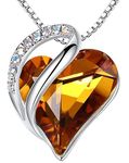 Leafael Women's Silver Plated Infinity Love Heart Pendant Necklace Amber Brown Birthstone Crystal for November, Jewelry Gifts for Her, 18 + 2 inch Chain, Anniversary Necklaces for Wife Mom Girlfriend