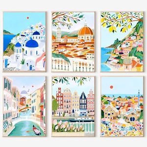 cupmod 6 Packs Paint by Number for Adults,Scenery-Cityscape DIY Acrylic Oil Painting Paint by Numbers Kits on Canvas,Adults Paint by Numbers Kits Drawing Paintwork for Home Decor