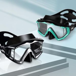 Adult Pano 3 Scuba Diving Mask, Tempered Glass Snorkel Mask Anti-Fog Swim Mask No Leakage Swim Goggles with Nose Cover Snorkeling Gear for Snorkeling, Freediving, Swimming (Black+Aqua 2PCS)