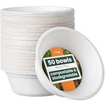 HAAGO 50 Eco-Friendly Sugarcane Bowls Biodegradable & Compostable - Like Paper Bowls, Disposable Bowls for Hot Food & Cold Food, Dessert & Soup Bowls for Parties - 500ml