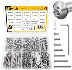 MYWISH 380 Pcs M4 Screw Nuts and Bolts Assortment Kit, 304 Stainless Steel Button Head Socket Cap Metric Screws Bolts, Spring & Flat Lock Washers/Nuts/Hex Wrenches, M4*8/10/12/16/20/25/30