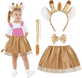 HONMOK 4 PCS Kids Giraffe Costume, Giraffe Outfit Include Giraffe Ears Headband Tutu Dress Tail Bowtie, Animal Costume Set for 3-10y Girl World Book Day Fancy Dress Birthday Party