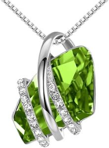 Leafael Mothers Day Gifts Wish Stone Pendant Necklace with Peridot Green Birthstone Crystal for August, Silvertone, 18" + 2" Chain