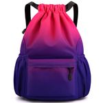 Tesmien Drawstring Bags,Waterproof Swimming Bags Unisex Sports Backpacks for Kids Adult, Large Drawstring Sackpacks Bags for School Gym Sports Travel Swimming-Red Purple