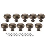 Dophee 10Pcs 31x30mm Antique Brass Cabinet Drawer Round Pulls Cupboard Bin Knob Handle Hardware, Large