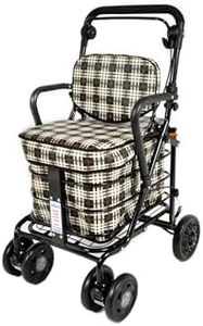 Prestige Walk and Rest Royal Shopping Trolley with Seat & Armrest/Walking frame/Seated Mobility Trolley/Stroller/Walking Trolley (FULLY ASSEMBLED in UK READY TO USE!) (Brown Tartan)