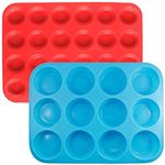 2 Pack Mini Silicone Muffin Pan, 24 & 12 Cups Mini Cupcake Pan, BPA Free and Dishwasher Safe, Non-Stick Silicone Baking Pan, Great for Making Muffin Cakes, Tart, Bread