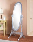 Roundhill Furniture 3488SL Queen Anna Style Floor Cheval Mirror, Silver