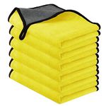URAQT Microfibre Cleaning Cloths, 6 Pack Car Cleaning Cloths, Two-layer Thickened Microfibre Towels, Lint Free Super Absorbent Cleaning Towel for Car Washing, Drying, Detailing, Yellow, 40x30cm