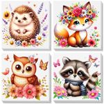 4 Pack Paint by Numbers Kids with Wooden Frame-Animal Kids Paint by Number Ages 4-8-12,Owl Fox Hedgehog Raccoon Peinture a Numero Enfant on Canvas,DIY Acrylic Oil Paints for Home Wall Decor(8X8inch)