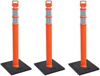 Cortina EZ Grab Delineator 45" Post, 3" Hip Collars with 10 lb Base, 03-747RBC-3, Orange, 3 Pack