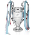 Fubosi Champions Trophy, Soccer Sports League Cup, Championship Trophy Resin Replica, Electroplating Process, Silver with Colorful Ribbons for Office Decoration, Fan Gifts and Birthday Gifts, 6.3 Inch