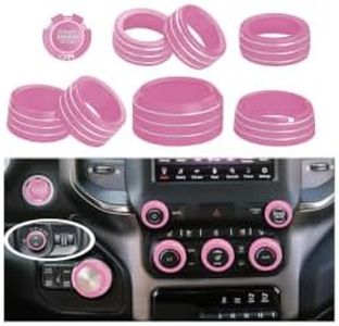 HDUFC Aluminum Knob Covers for 2019-2026 Dodge RAM 1500 2500 3500 - Fits AC, Volume, Rotary Shifter, Headlight & Push Start Buttons（9pcs）(Light Pink)