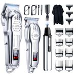 KIKIDO Hair Clippers Professional Cordless for Men, Electric Beard Trimmer Kits & Sets, Cordless LCD Display Hair Trimmers, Rechargeable Haircut Machine for Barber, Grooming, Family, Home (Sliver-3)